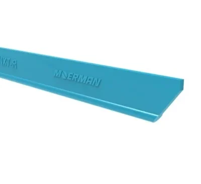 Lame de caoutchouc Moerman NXT-R Liquidator en caoutchouc naturel bleu turquoise découpe 45° - ref RP-RS-25873 & RP-RS-25874.
